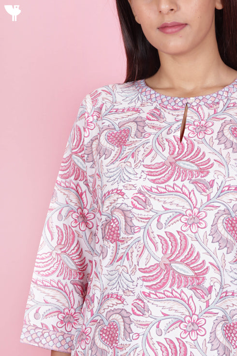 Bizzy Lizzy Kurta And Pant Set With Kota Dupatta In Block Print